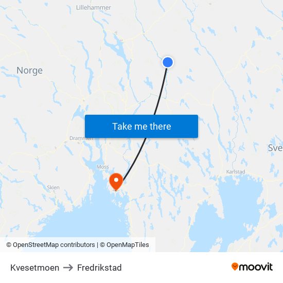 Kvesetmoen to Fredrikstad map