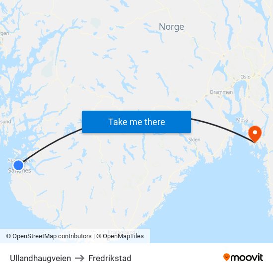 Ullandhaugveien to Fredrikstad map
