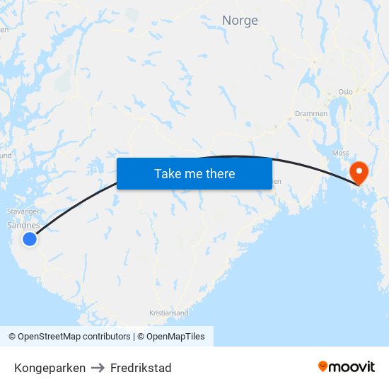 Kongeparken to Fredrikstad map