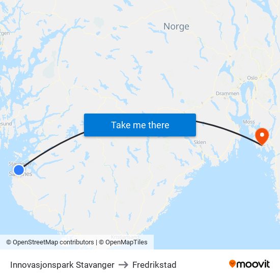 Innovasjonspark Stavanger to Fredrikstad map