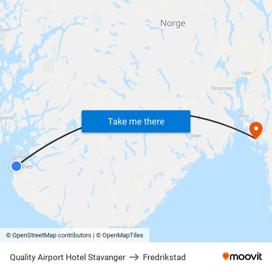 Quality Airport Hotel Stavanger to Fredrikstad map