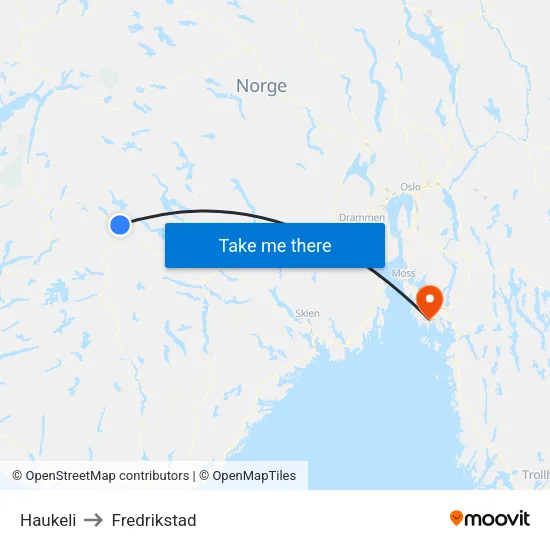 Haukeli to Fredrikstad map