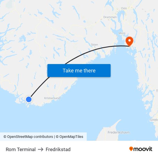 Rom Terminal to Fredrikstad map