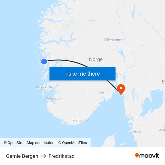 Gamle Bergen to Fredrikstad map