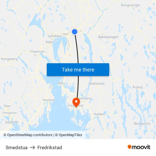 Smedstua to Fredrikstad map