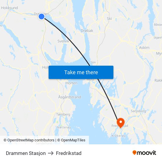 Drammen Stasjon to Fredrikstad map