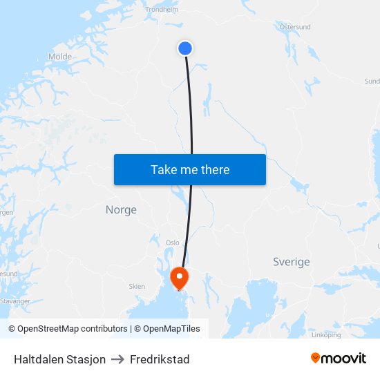 Haltdalen Stasjon to Fredrikstad map