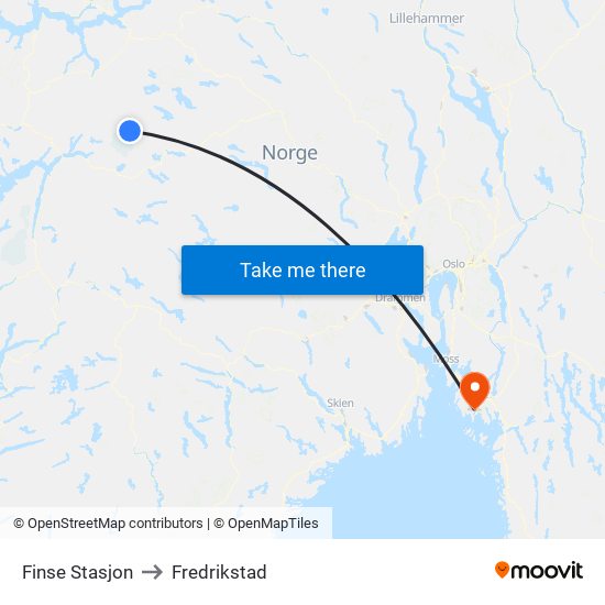 Finse Stasjon to Fredrikstad map