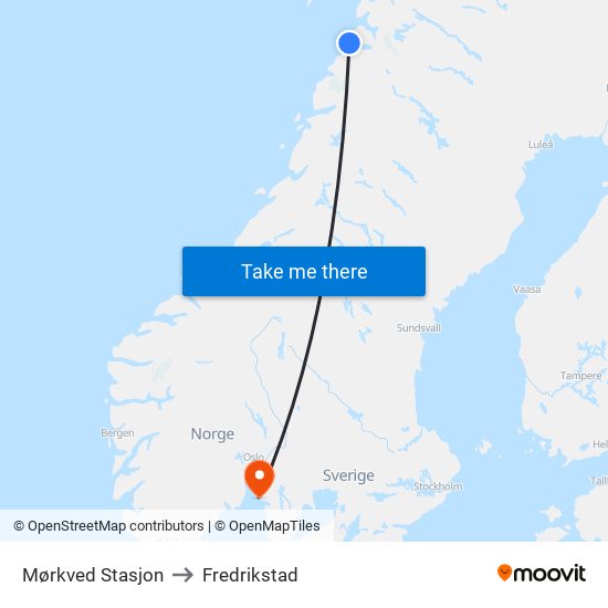 Mørkved Stasjon to Fredrikstad map