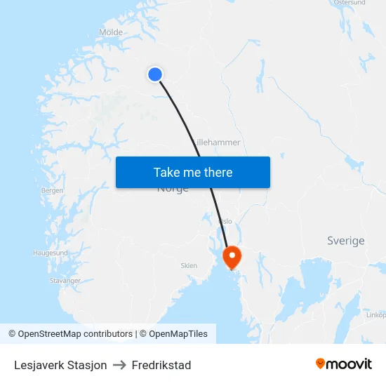Lesjaverk Stasjon to Fredrikstad map