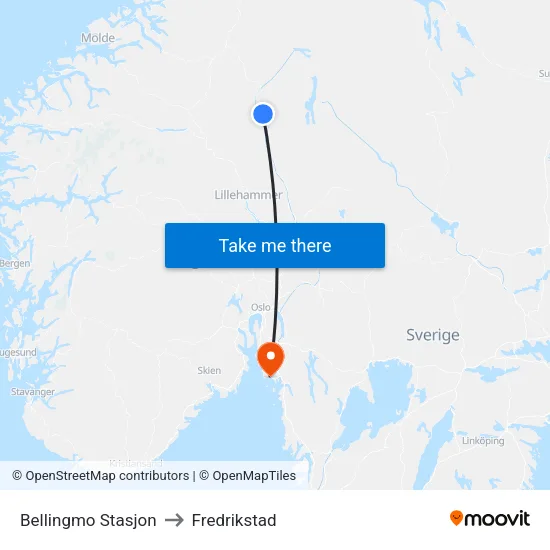Bellingmo Stasjon to Fredrikstad map