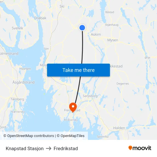 Knapstad Stasjon to Fredrikstad map