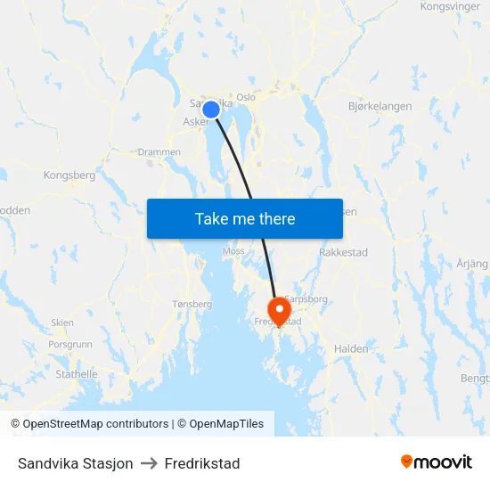 Sandvika Stasjon to Fredrikstad map
