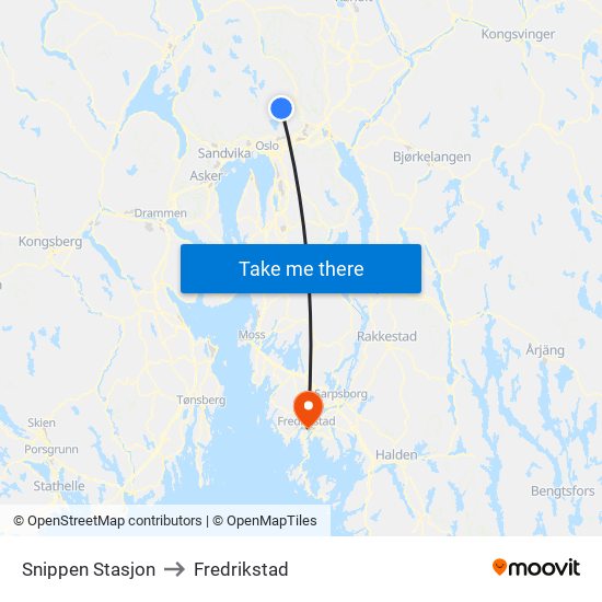 Snippen Stasjon to Fredrikstad map