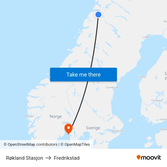 Røkland Stasjon to Fredrikstad map