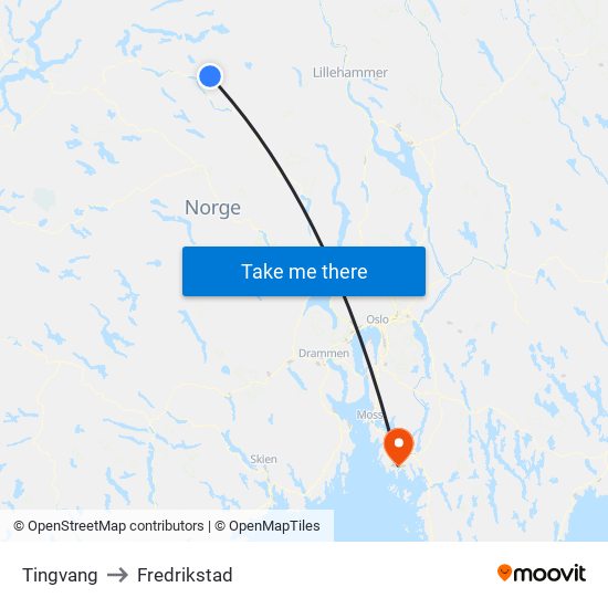 Tingvang to Fredrikstad map