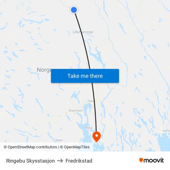 Ringebu Skysstasjon to Fredrikstad map