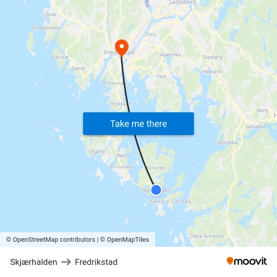 Skjærhalden to Fredrikstad map