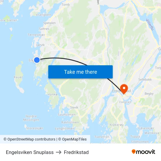 Engelsviken Snuplass to Fredrikstad map