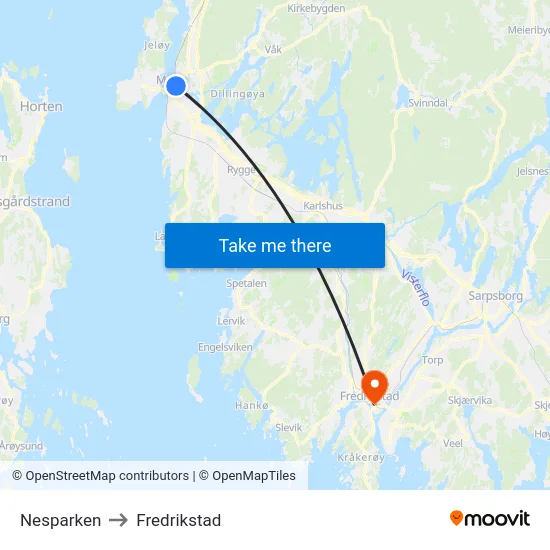 Nesparken to Fredrikstad map