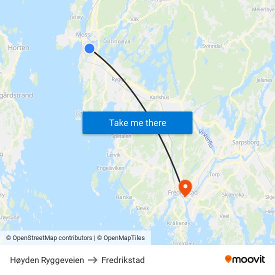 Høyden Ryggeveien to Fredrikstad map