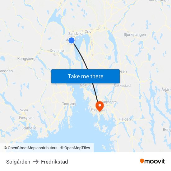 Solgården to Fredrikstad map