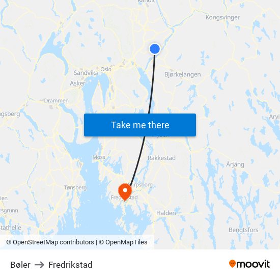 Bøler to Fredrikstad map