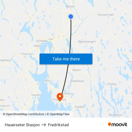 Hauerseter Stasjon to Fredrikstad map