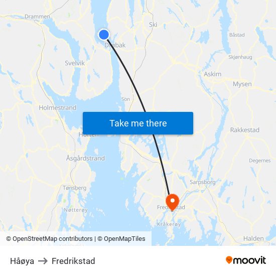Håøya to Fredrikstad map