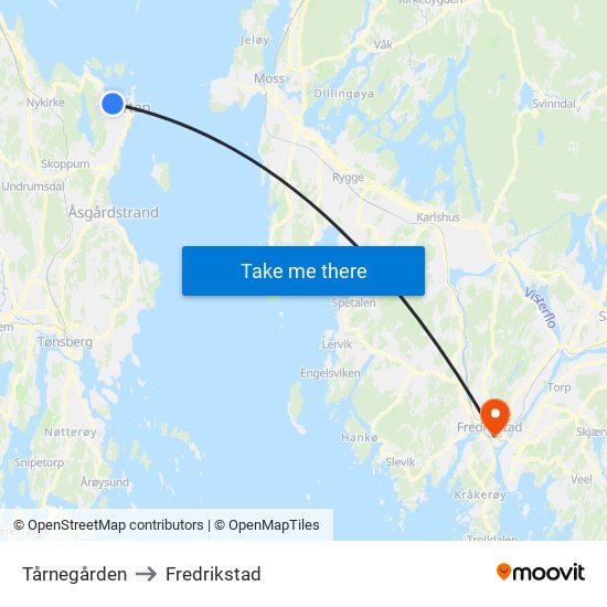 Tårnegården to Fredrikstad map