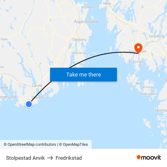 Stolpestad Anvik to Fredrikstad map