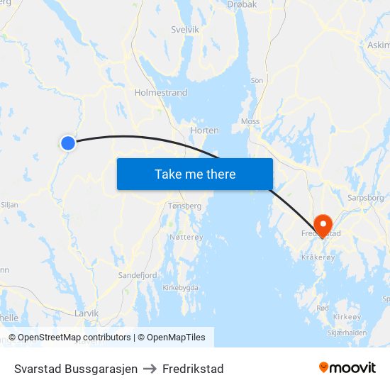 Svarstad Bussgarasjen to Fredrikstad map