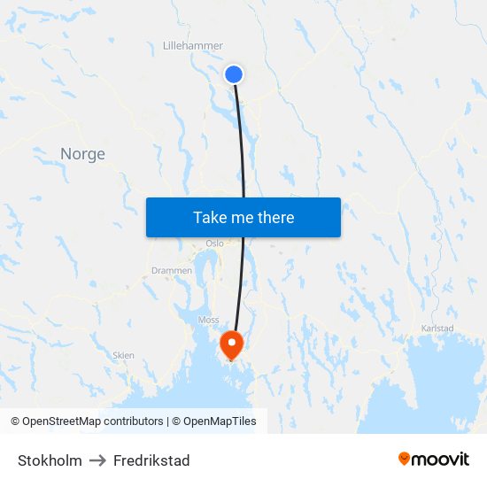 Stokholm to Fredrikstad map