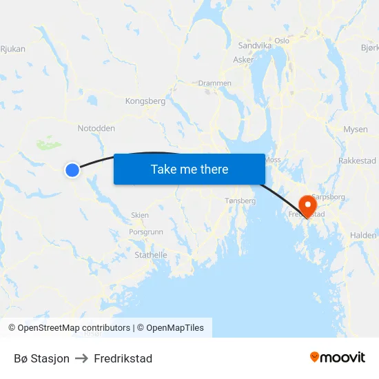 Bø Stasjon to Fredrikstad map