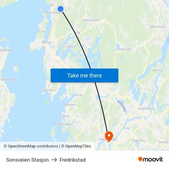 Sonsveien Stasjon to Fredrikstad map