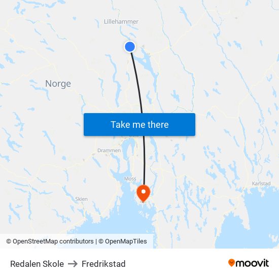 Redalen Skole Snertingdalsvegen to Fredrikstad map