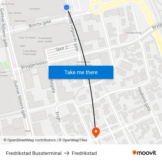 Fredrikstad Bussterminal to Fredrikstad map