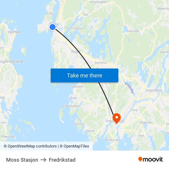 Moss Stasjon to Fredrikstad map