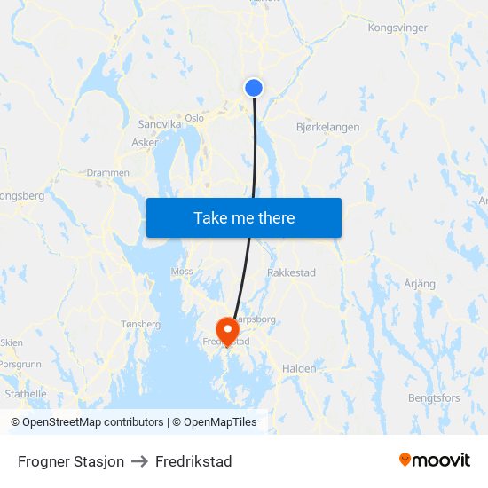 Frogner Stasjon to Fredrikstad map