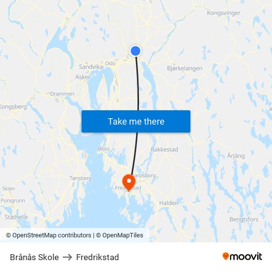 Brånås Skole to Fredrikstad map