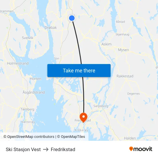 Ski Stasjon Vest to Fredrikstad map