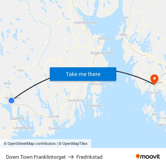 Down Town Franklintorget to Fredrikstad map