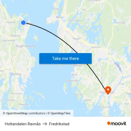 Holtandalen Ravnås to Fredrikstad map