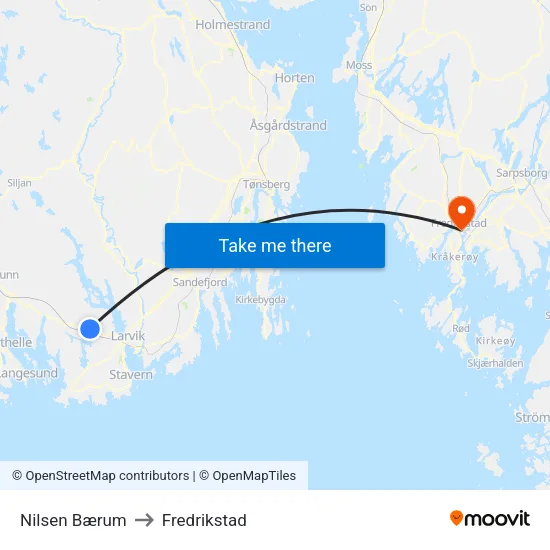 Nilsen Bærum to Fredrikstad map