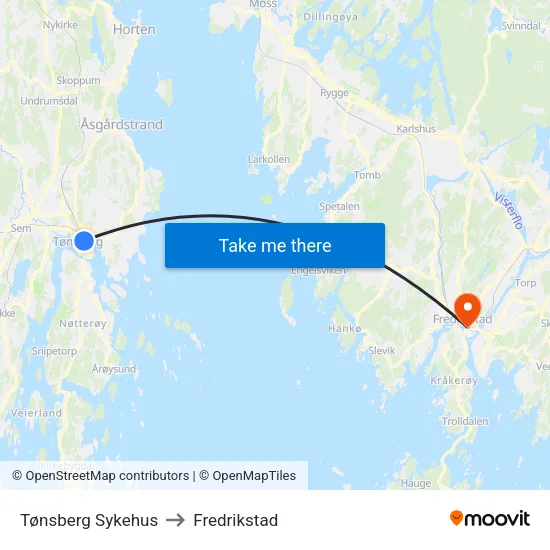 Tønsberg Sykehus to Fredrikstad map