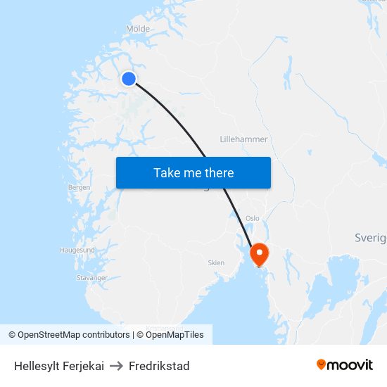 Hellesylt Ferjekai to Fredrikstad map