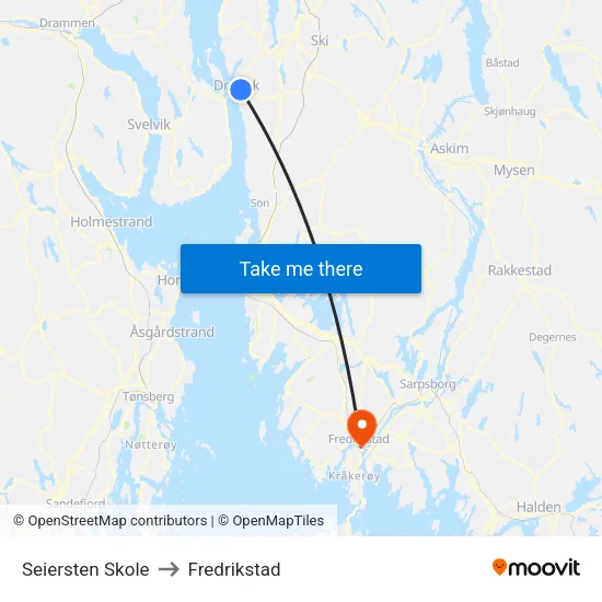 Seiersten Skole to Fredrikstad map