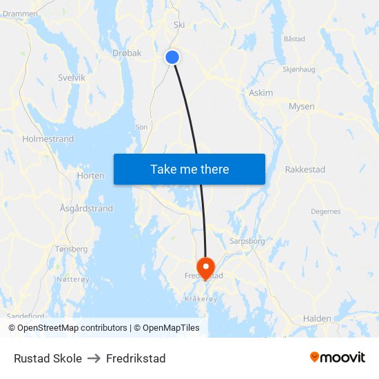 Rustad Skole to Fredrikstad map