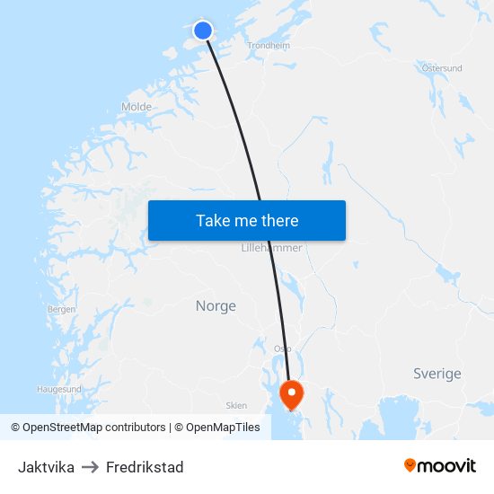Jaktvika to Fredrikstad map