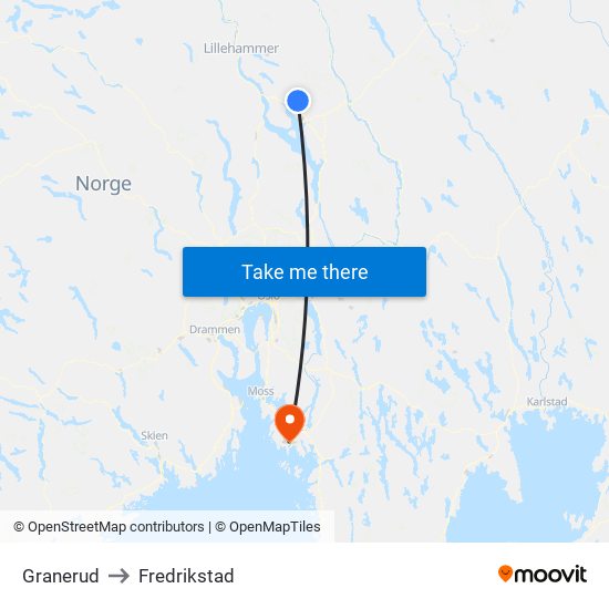 Granerud to Fredrikstad map